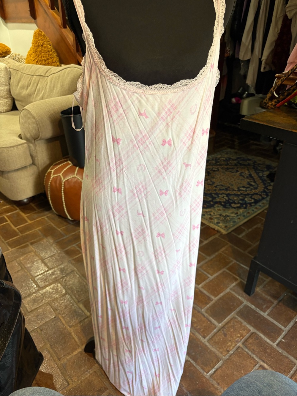 PINK X LoveShackFancy White Slip with Pink Bow Print